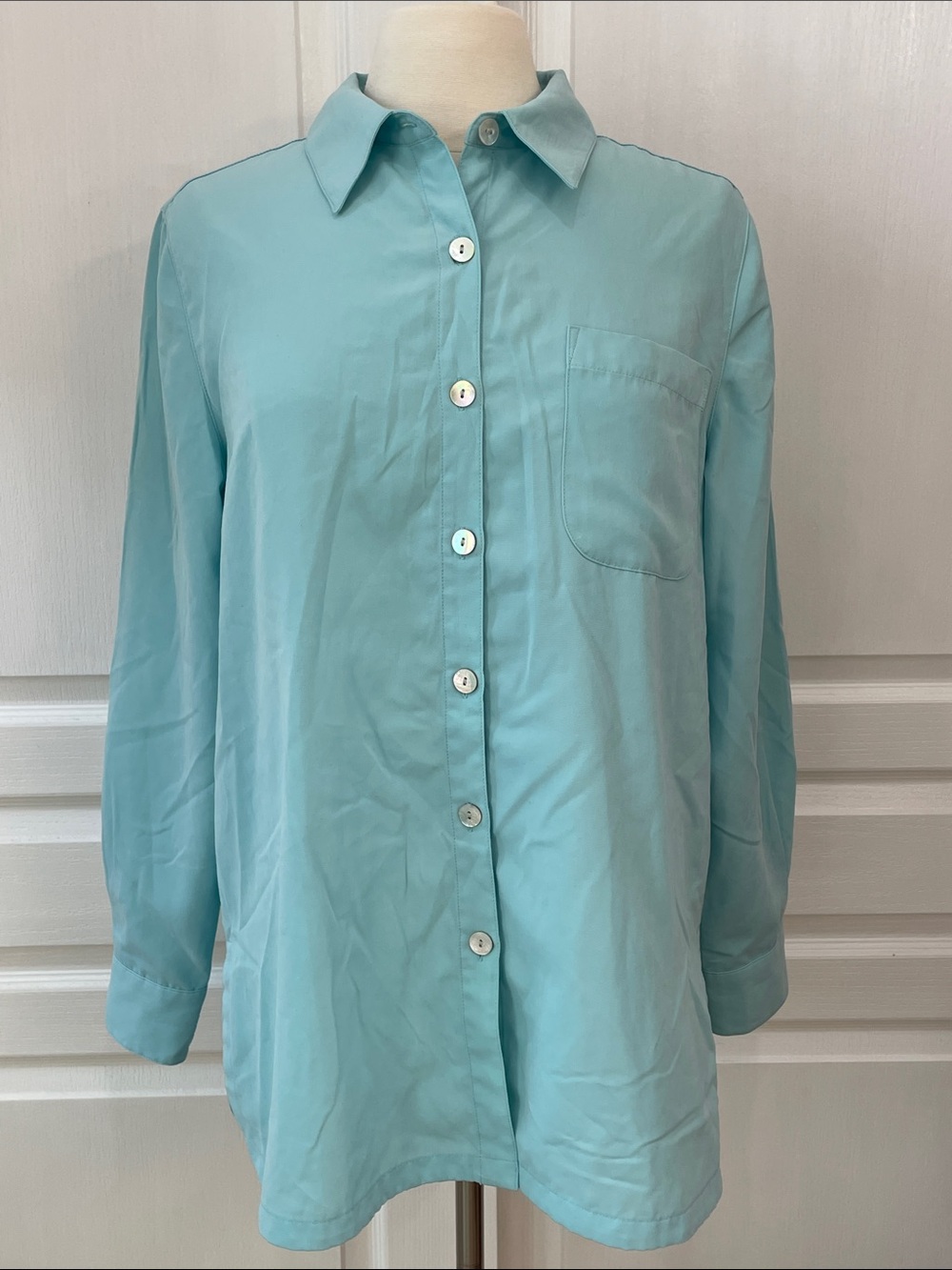TravelSmith Long-Sleeve Button-Down Shirt w/ Chest Pocket - Light Turquoise